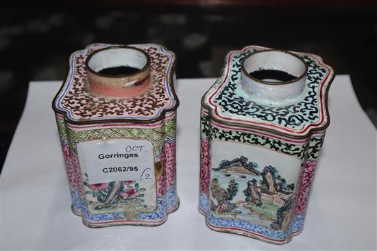 Two 18th century Canton enamel tea caddies height 10cm